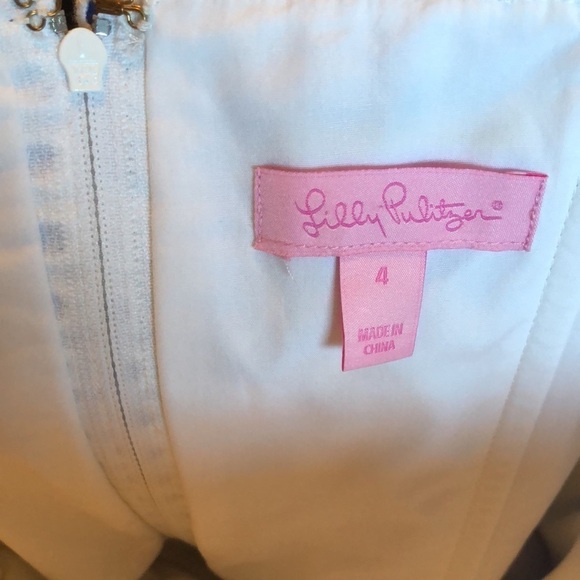 Lily Pulitzer Ferris Dress Strapless White Grid Eyelet Blue Mini Size 4 - Picture 11 of 13